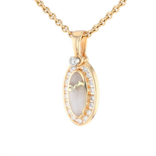 Gold Quartz Pendant Oval Inlaid with .22ctw Round Diamonds Halo