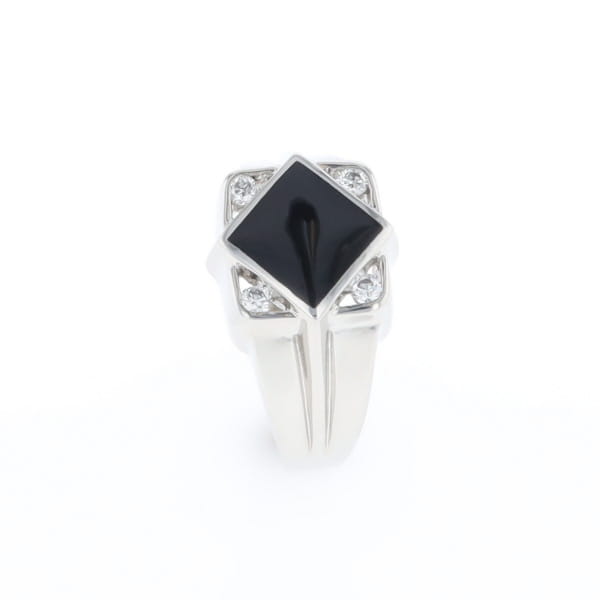 Natural onyx ring diamond shape inlaid design with .16ctw round diamonds