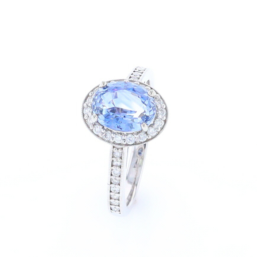 Oval Ceylon Sapphire with Diamond Halo Ring