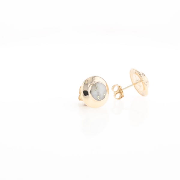 Gold Quartz Earrings Round Inlaid Design