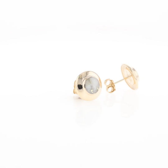 Gold Quartz Earrings Round Inlaid Design