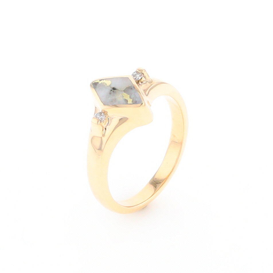 G2 Gold Quartz Ring Diamond Shape Inlaid with 0.05ctw Round Diamonds