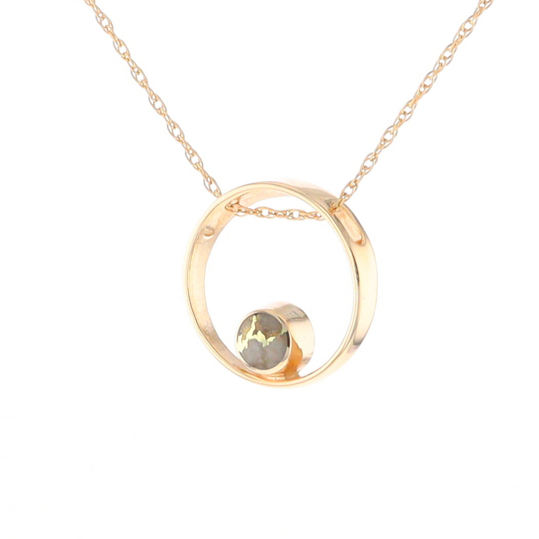 Gold Quartz Pendant Open Circle Design Round Inlay Pendant