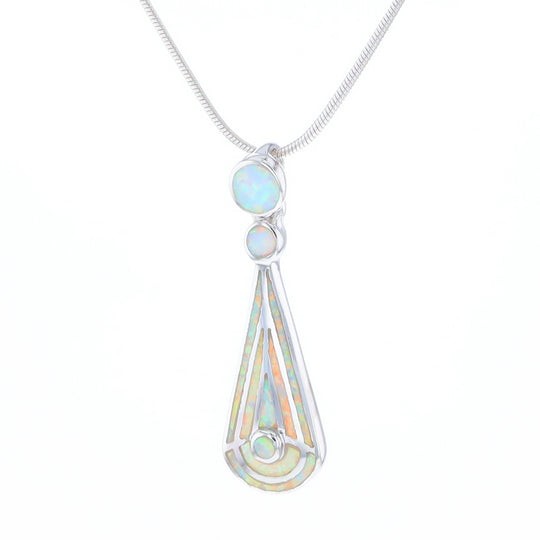 Teardrop Simulated Opal Inlay Necklace