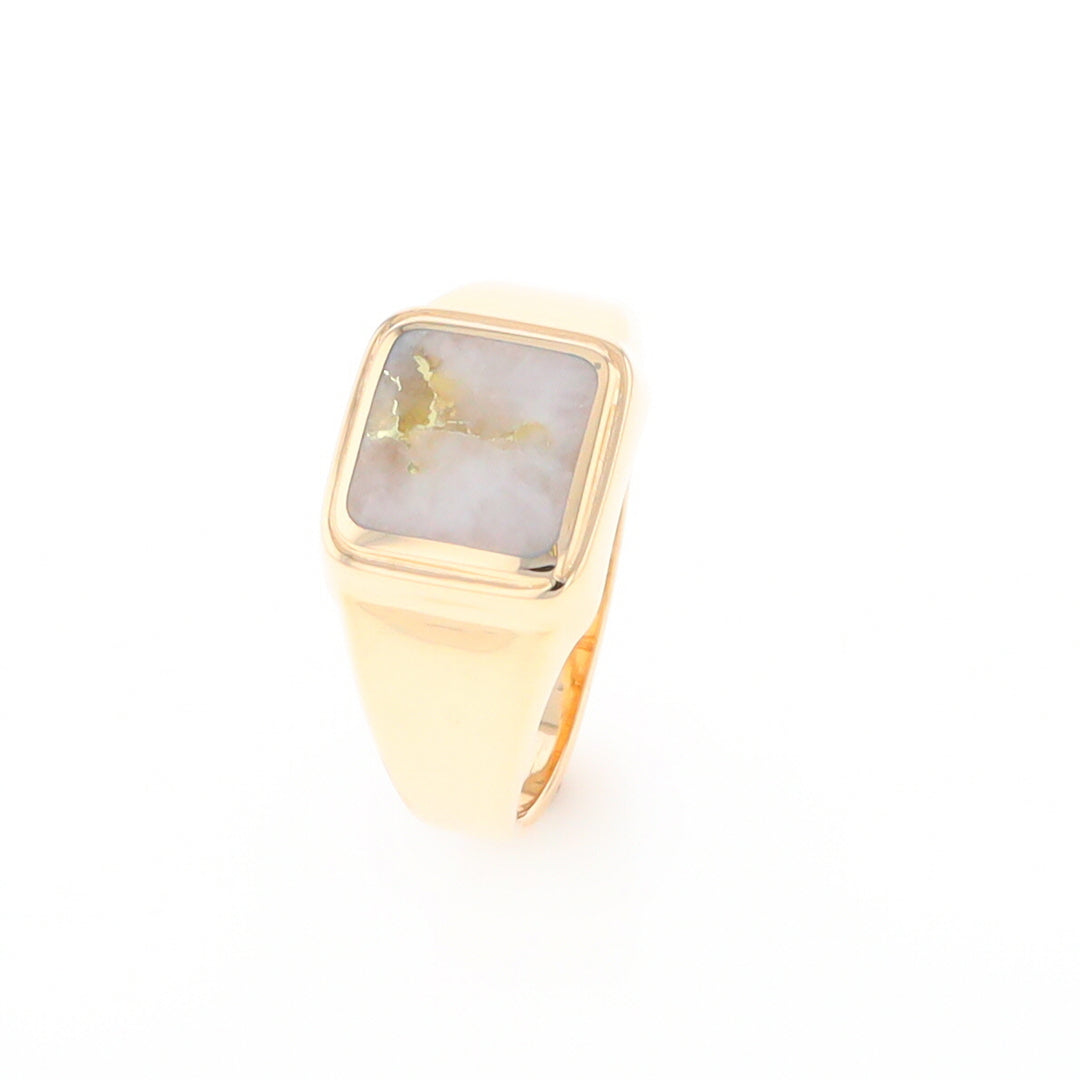 Gold Quartz Ring Square Inlaid Design