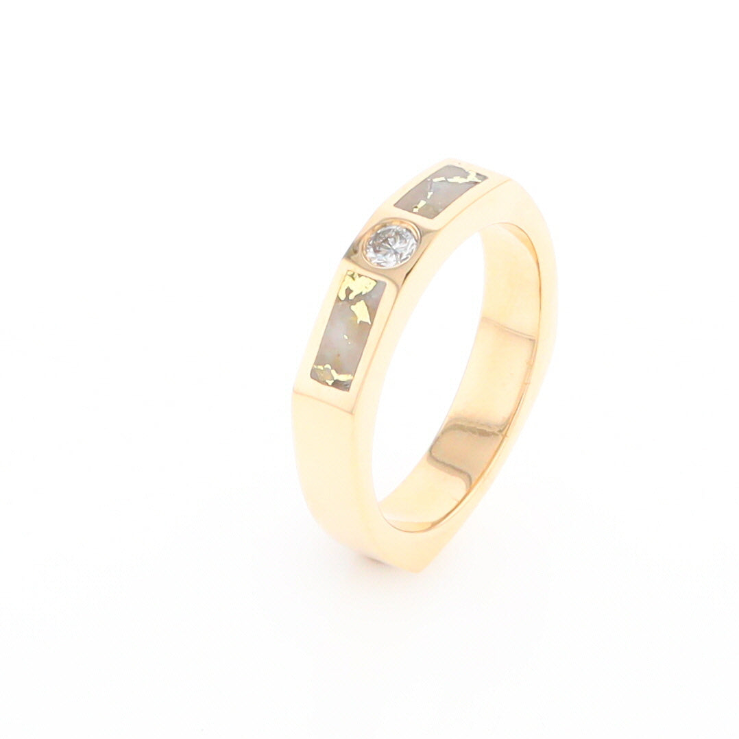 Gold Quartz Ring Double Sided Inlaid Design with .10ct Round Diamond G2