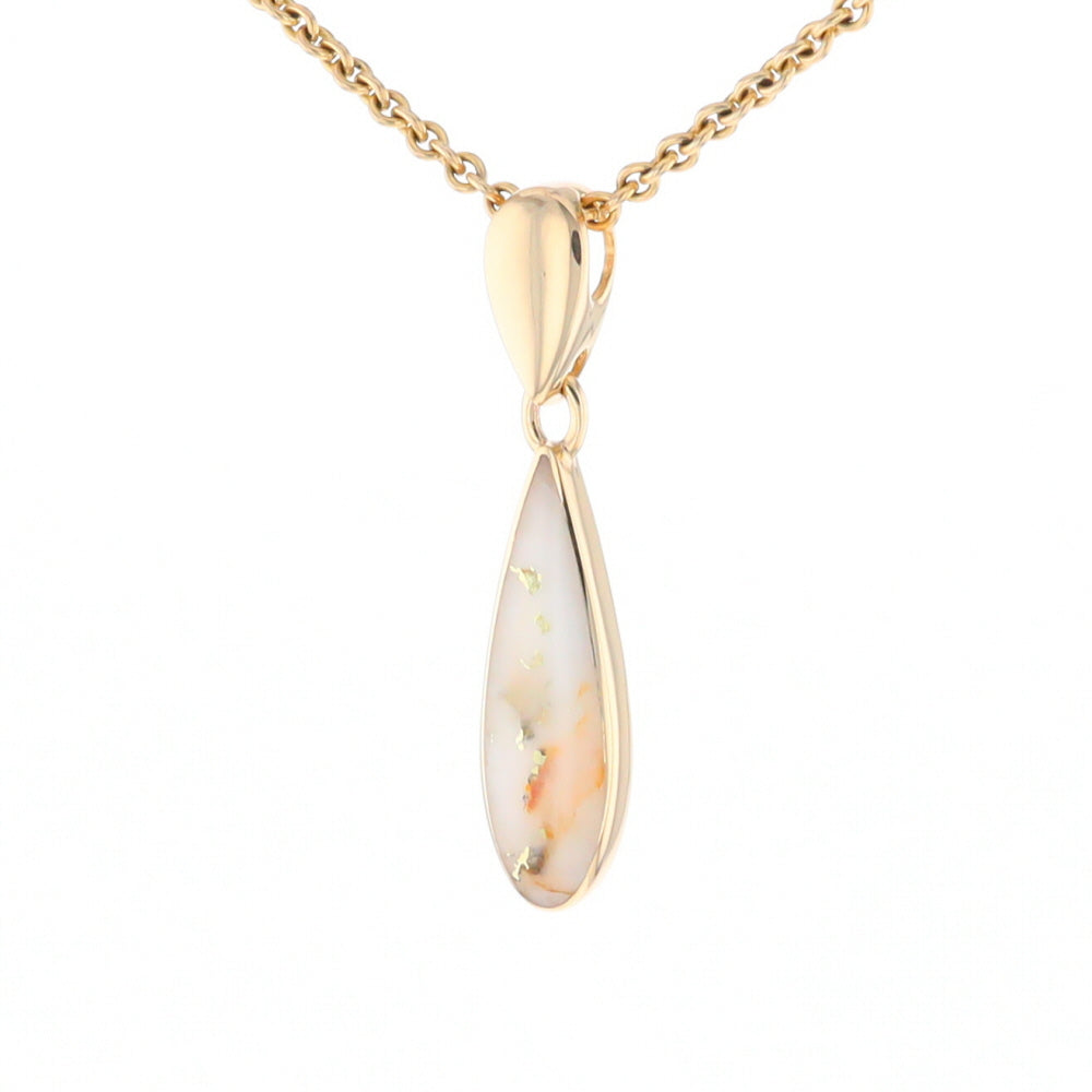 Gold Quartz Necklace Tear Drop Inlaid Pendant