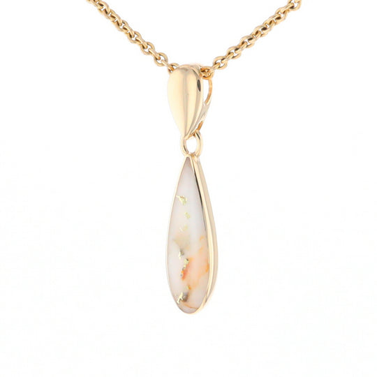 Gold Quartz Necklace Tear Drop Inlaid Pendant