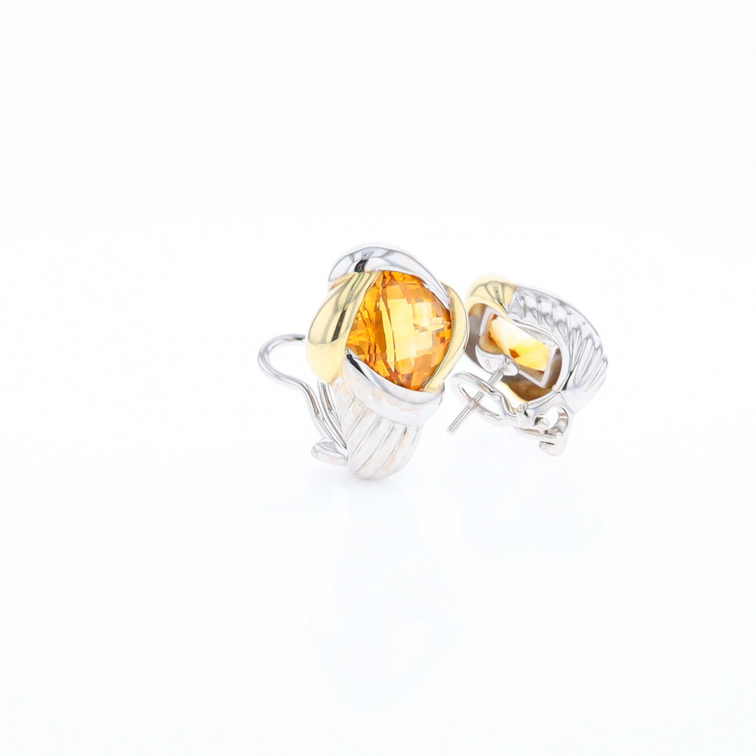 Two-Tone Checkerboard Citrine Earrings