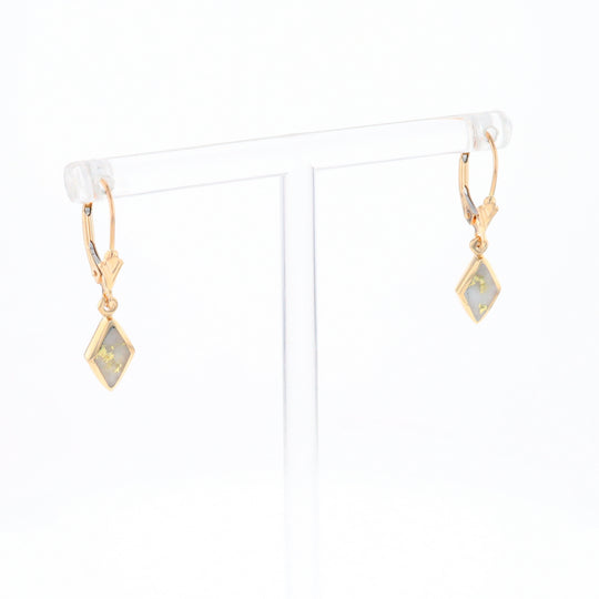 Gold Quartz Earrings Diamond Shape Inlaid Lever Backs G1