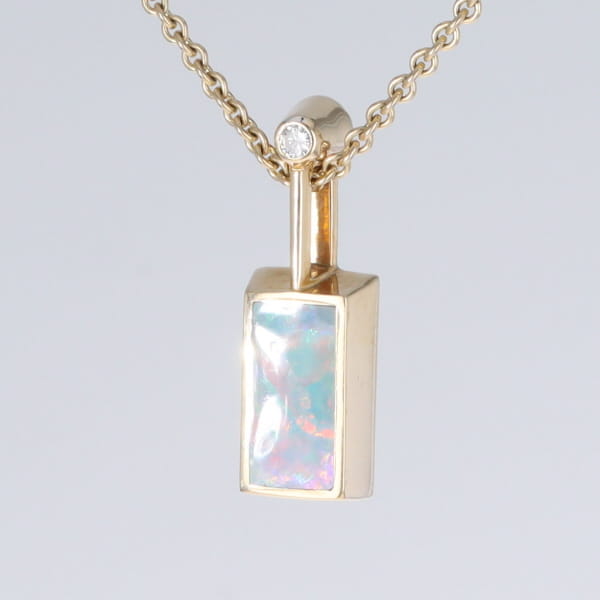 Opal Pendant Rectangle Inlaid Design with .04ctw Round Diamond