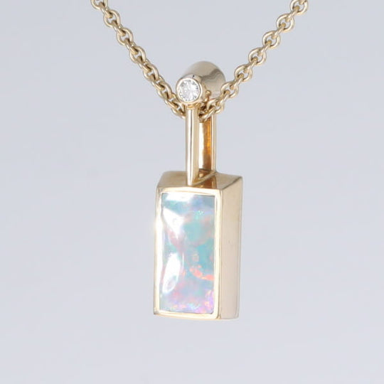 Opal Pendant Rectangle Inlaid Design with .04ctw Round Diamond