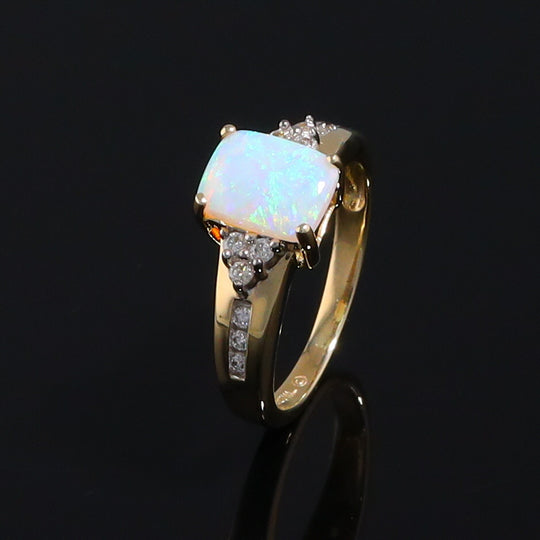 Rectangular Opal Ring with Diamond Accents