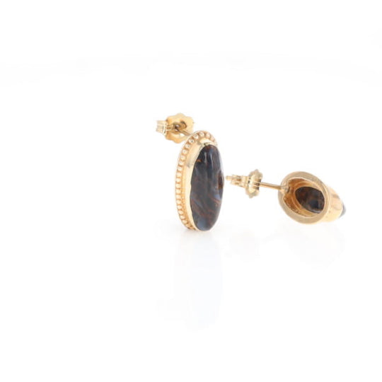 Natural pietersite oval inlaid milgrain earrings