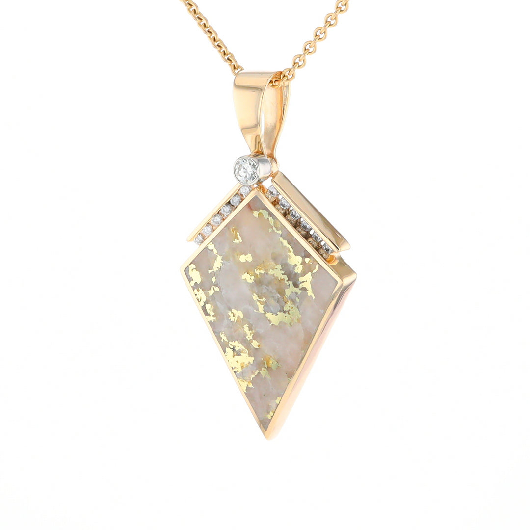 Gold Quartz Kite Shape Inlaid Pendant with .27ctw Diamonds