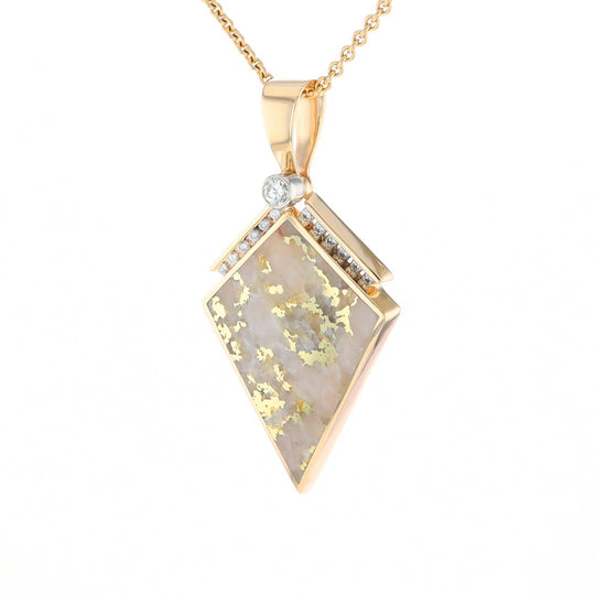 Gold Quartz Kite Shape Inlaid Pendant with .27ctw Diamonds