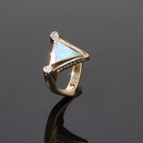 Opal Rings Triangle Inlaid Design with .31ctw Round Diamonds