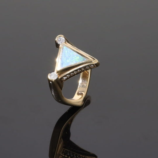 Opal Rings Triangle Inlaid Design with .31ctw Round Diamonds