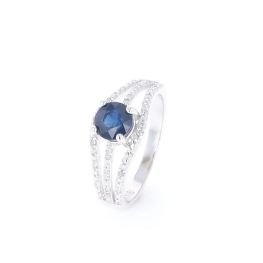 Blue Sapphire Triple Shank Ring With Accent Diamonds