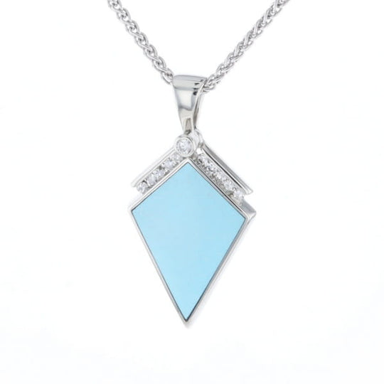 Sleeping Beauty Turquoise Kite Shaped Inlaid Pendant with 0.19ctw Diamonds