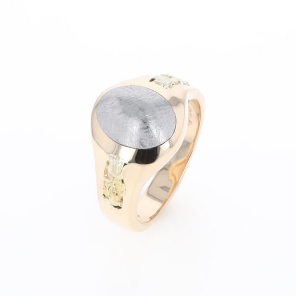 Oval Meteorite Inlaid Ring with Natural Gold Nuggets