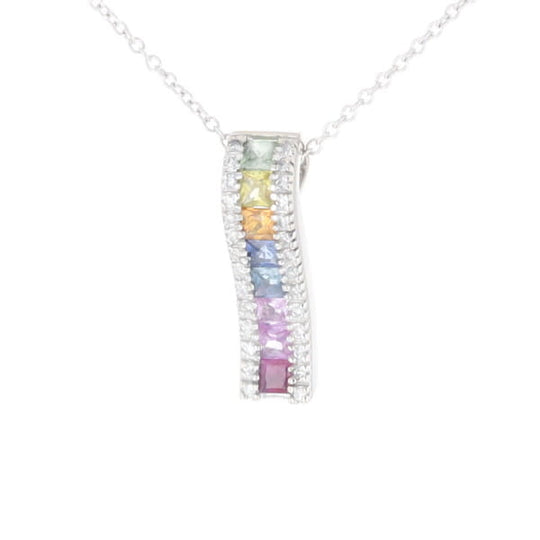 Multi-color Sapphire Necklace with Diamond Accents