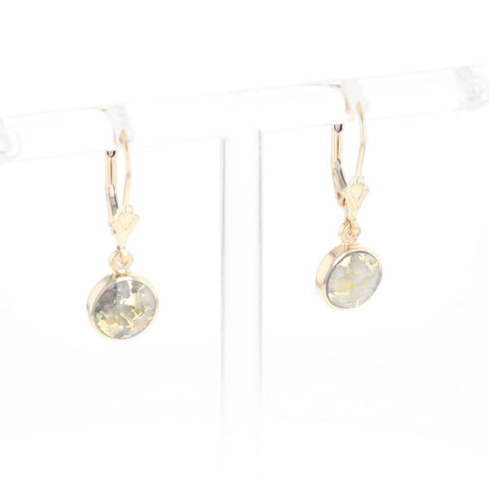 Gold Quartz Earrings Round Inlaid Design Lever Backs