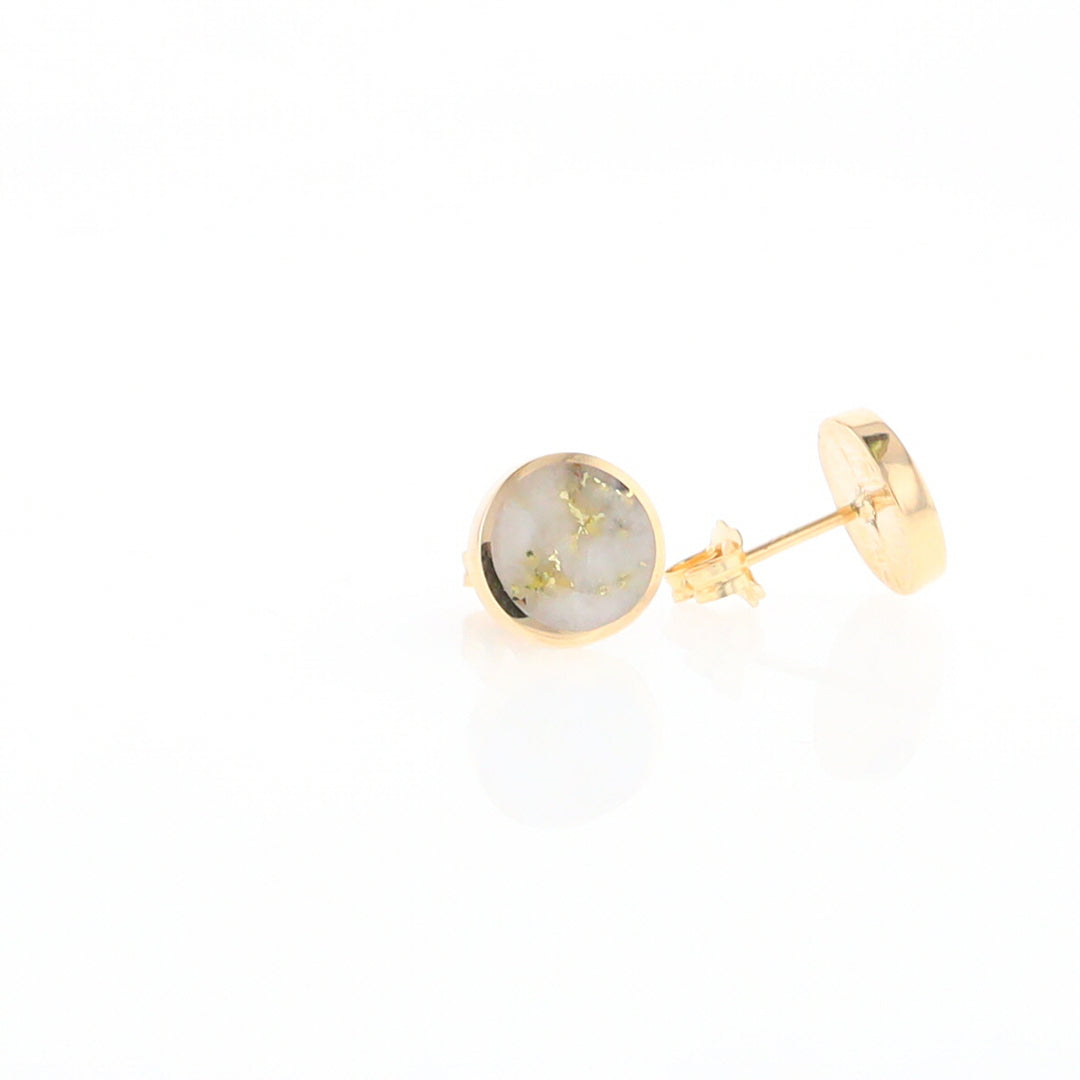 Gold Quartz Earrings 9mm Round Inlaid Studs - G2