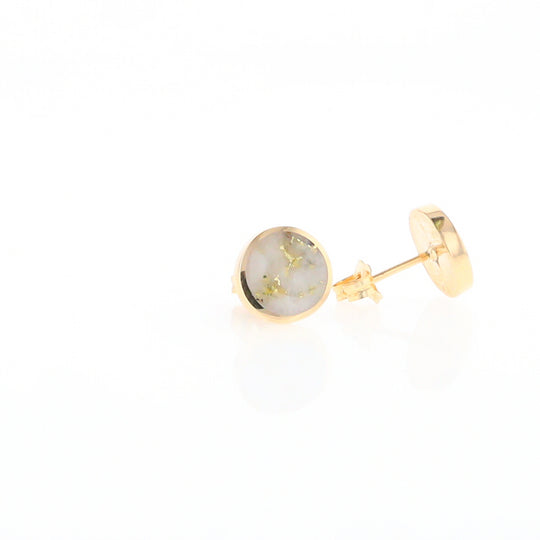 Gold Quartz Earrings 9mm Round Inlaid Studs - G2