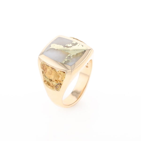 Gold Quartz Ring Double Side Natural Nuggets Rectangle Inlaid Center G1