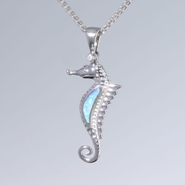 Opal Pendant Inlaid Realistic Sea Horse Design