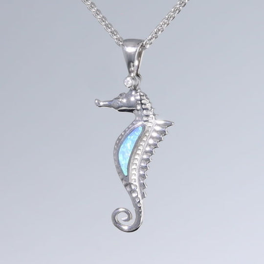 Opal Pendant Inlaid Realistic Sea Horse Design