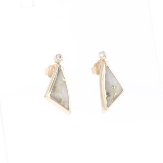 Gold Quartz Earrings Triangle Shape Inlaid with .04ct Round Diamonds - G2