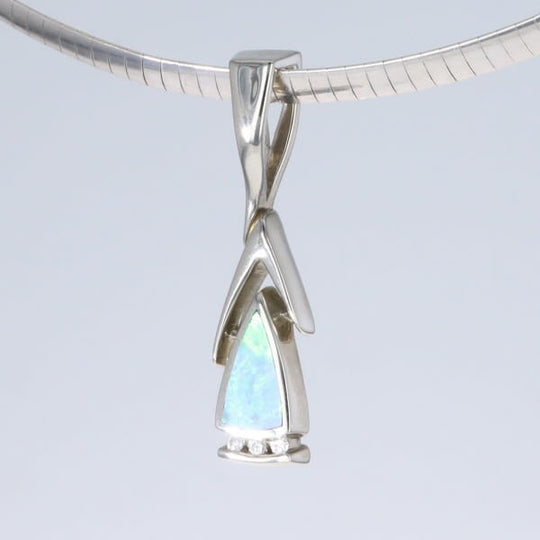Opal Pendant Triangle Inlaid Design with .06ctw Round Diamonds
