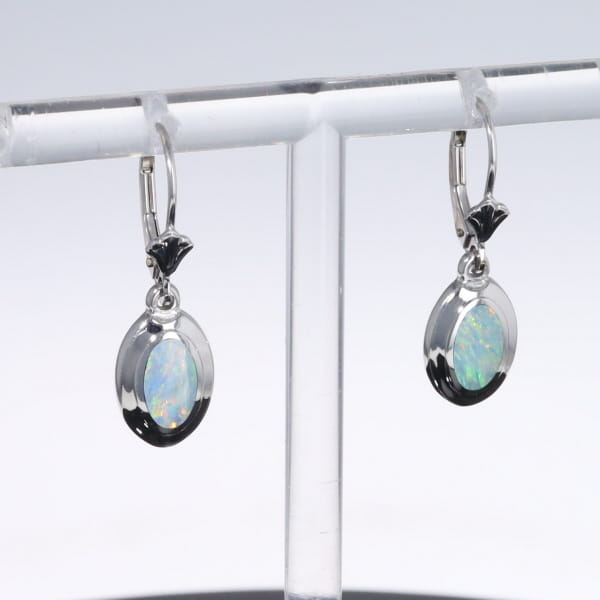Opal Earrings Oval Inlaid Design Lever Backs