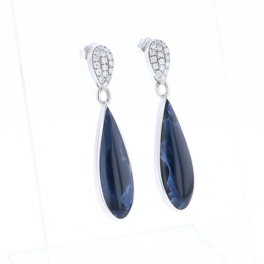 Natural Pietersite Inlaid Teardrop 0.22ctw Diamond Earrings