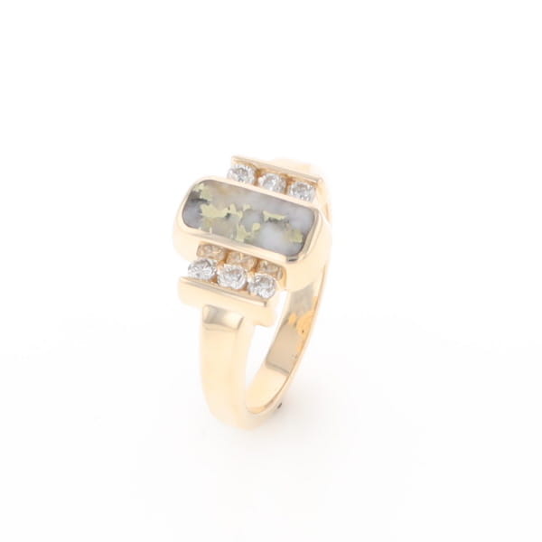 Gold Quartz Ring Oval Inlaid Design with .24ctw Round Diamonds