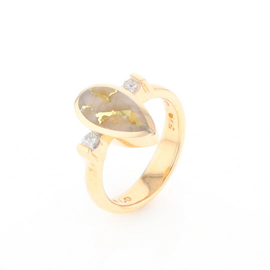 Gold Quartz Ring Pear Shape Inlaid with .18ctw Round Diamonds