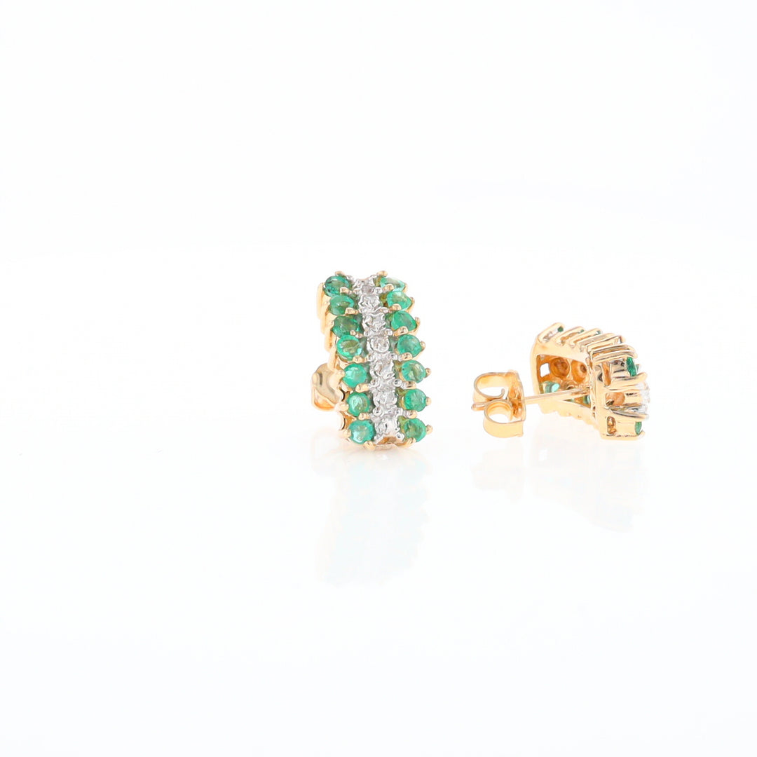 Three-Row Drop Emerald and Diamond Earrings