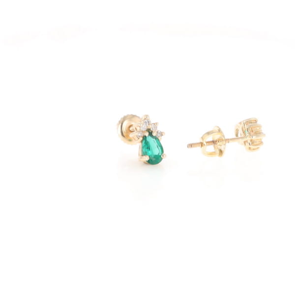 Synthetic Emerald Pear Shaped Earrings with Diamond Accents