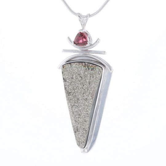 Druzy Quartz & Pink Trillion Tourmaline Necklace
