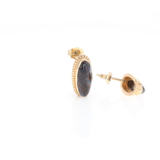 Natural pietersite oval inlaid milgrain earrings