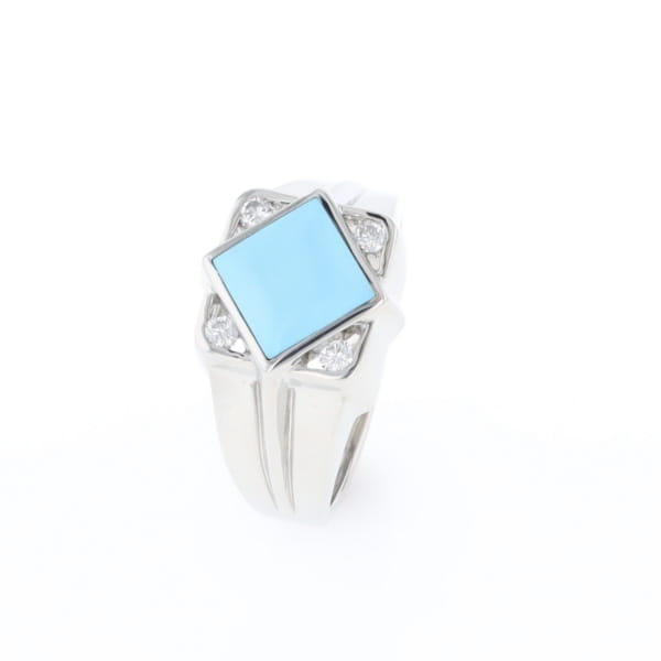 Natural Sleeping Beauty Turquoise ring diamond shape inlaid design with .16ctw round diamonds