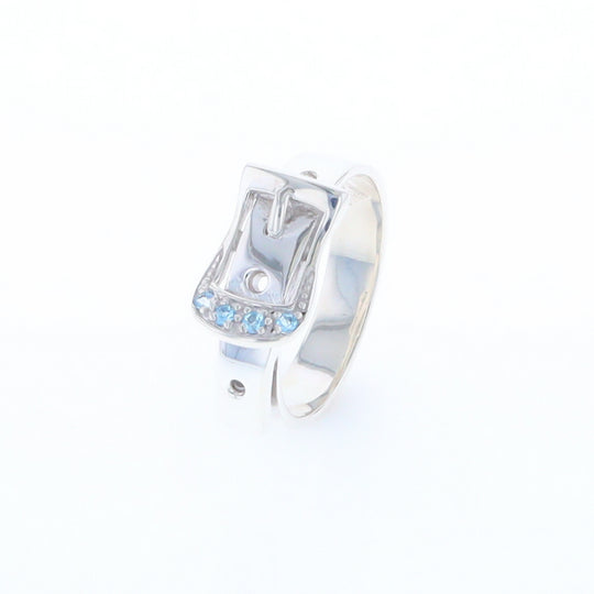 Silver Blue Topaz Belt Ring