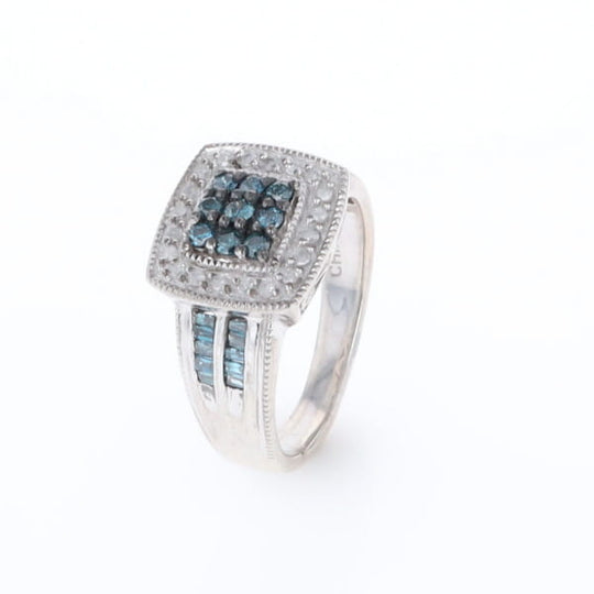 Square Blue & White Diamond Ring
