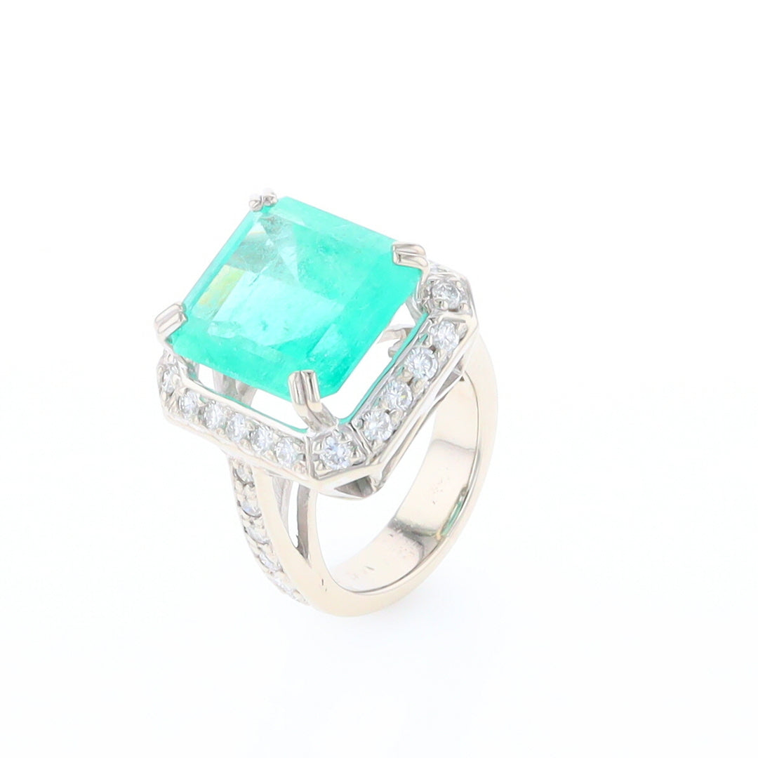 5.25ct Emerald Ring with Diamond Halo