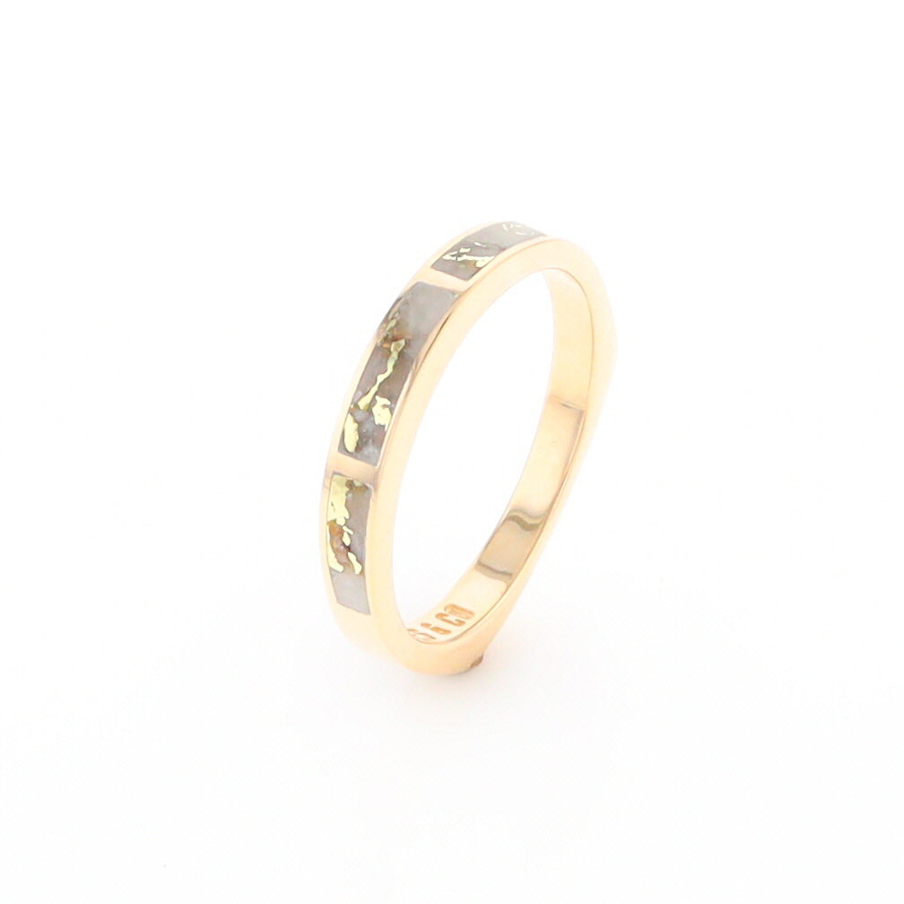 Gold Quartz Ring 3 Rectangle Section Inlaid Band