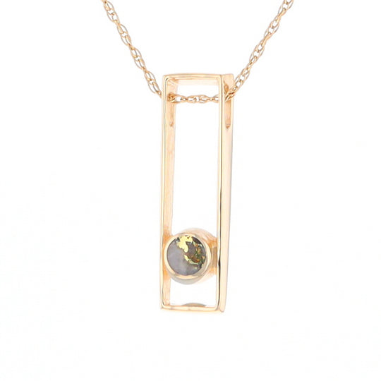 Gold Quartz Necklace Round Inlay Long Open Rectangle Design Pendant
