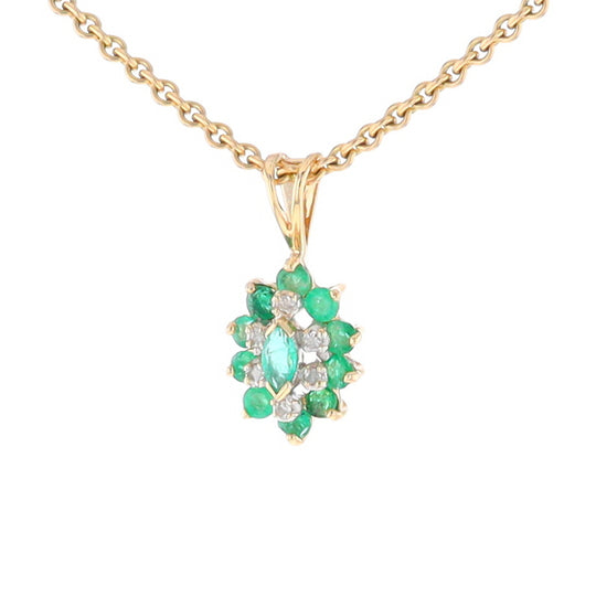 Marquise Shaped Emerald and Diamond Pendant