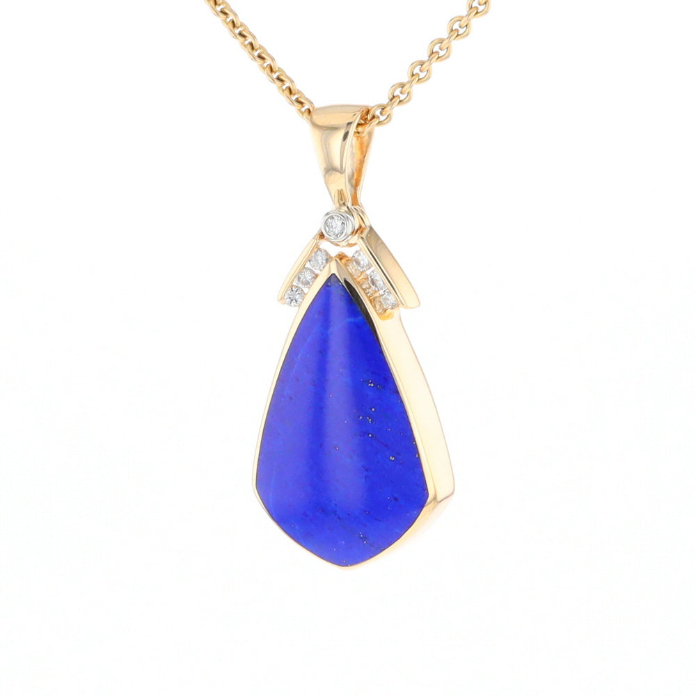 Natural Lapis pendant, tear drop inlaid design, 0.15ctw diamonds